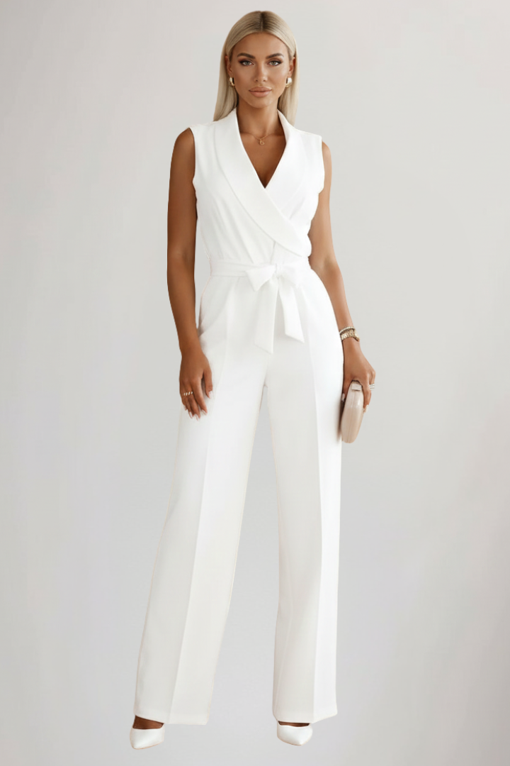 Lena | V-Neck Sleeveless Jumpsuit with Tie Waist