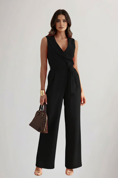 Lena | V-Neck Sleeveless Jumpsuit with Tie Waist