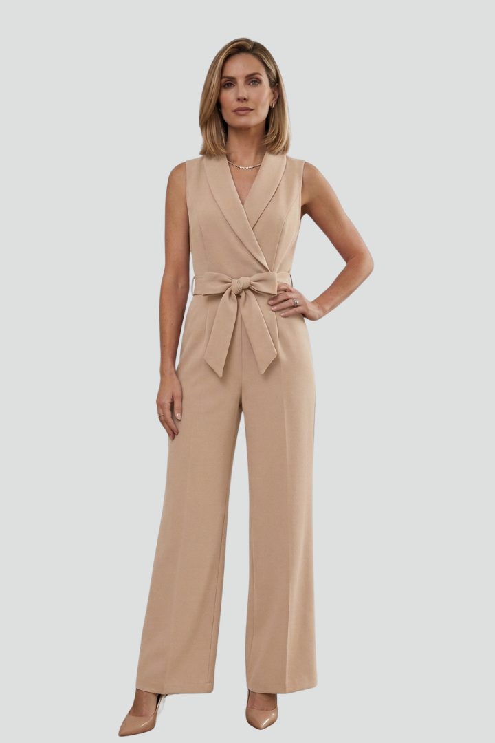 Lena | V-Neck Sleeveless Jumpsuit with Tie Waist