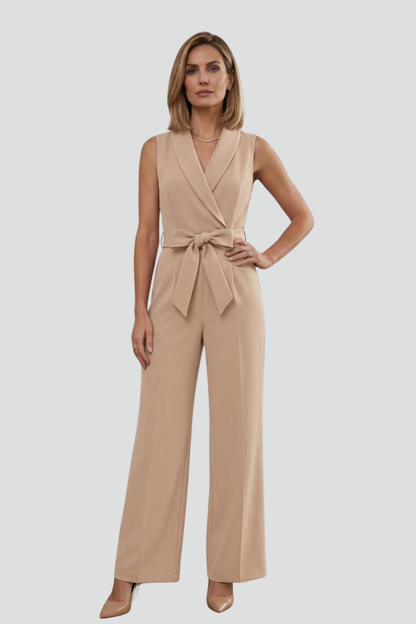 Lena | V-Neck Sleeveless Jumpsuit with Tie Waist