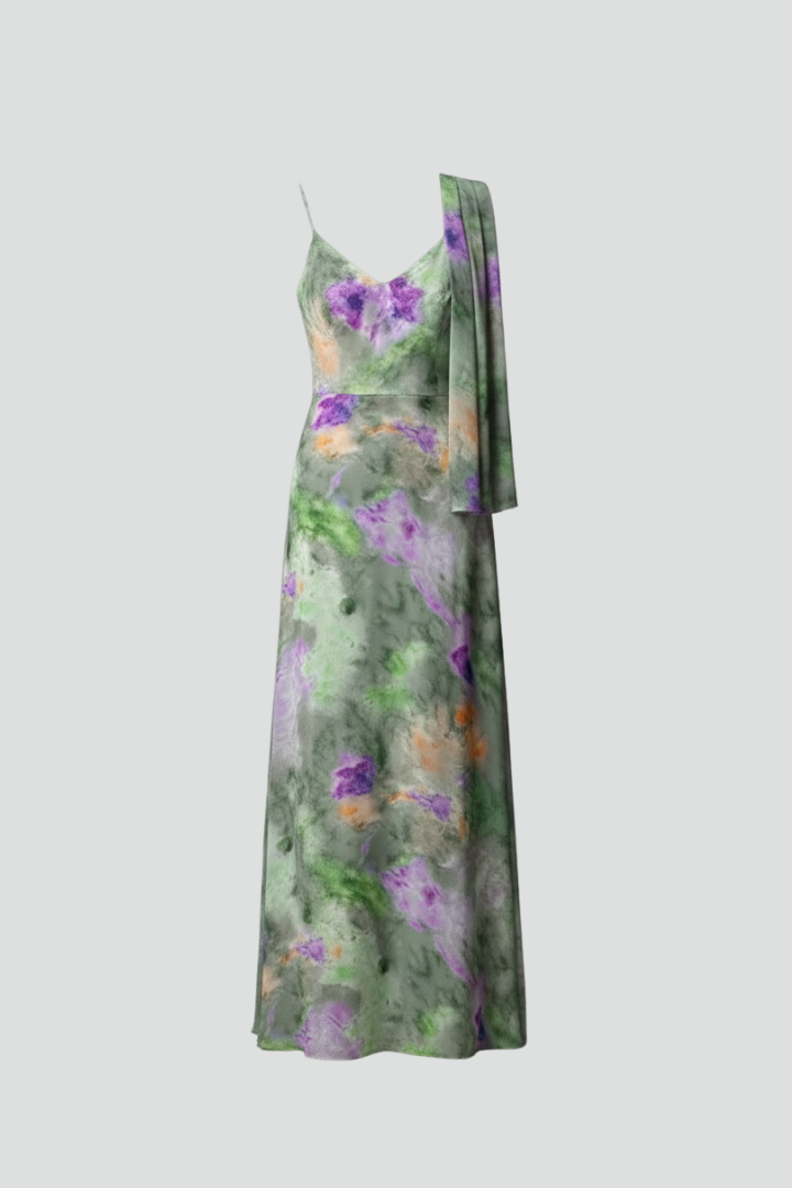 Luna | Elegant Sleeveless Maxi Dress with Printed Scarf