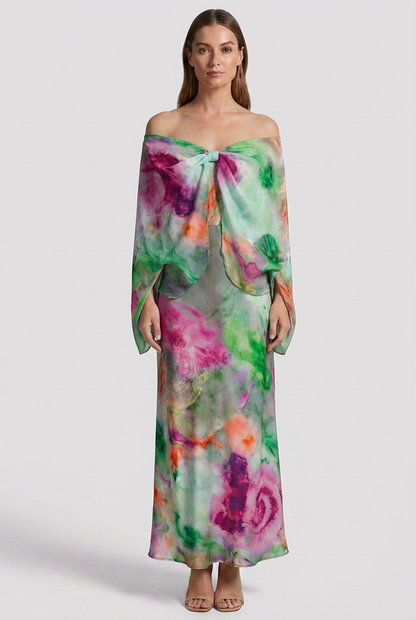 Luna | Elegant Sleeveless Maxi Dress with Printed Scarf