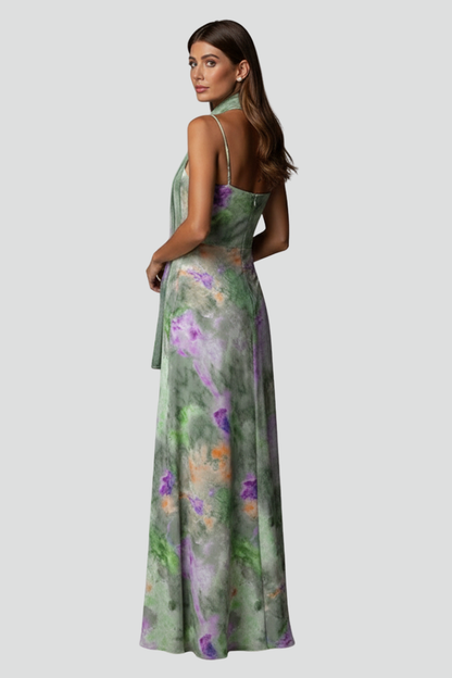 Luna | Elegant Sleeveless Maxi Dress with Printed Scarf