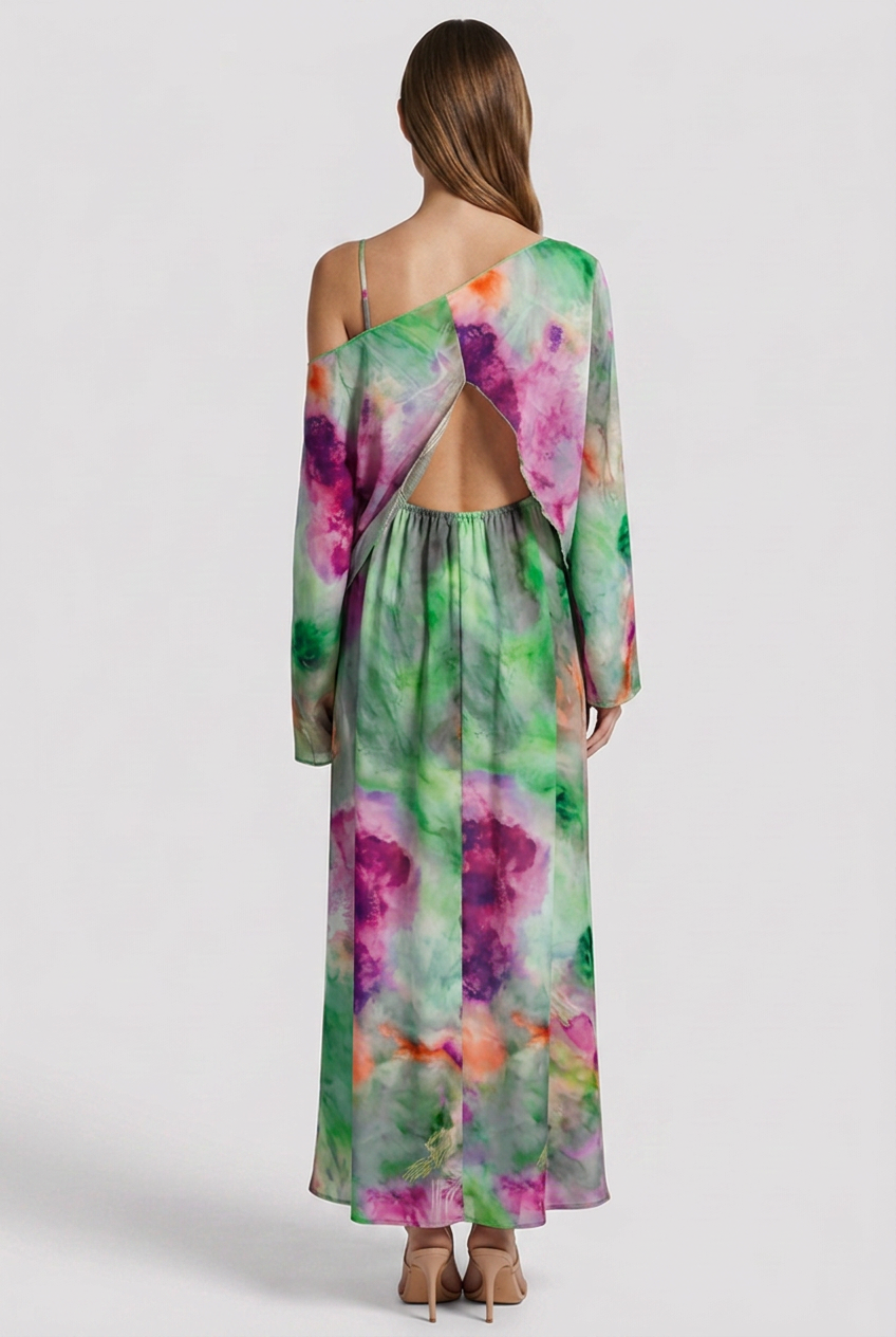 Luna | Elegant Sleeveless Maxi Dress with Printed Scarf