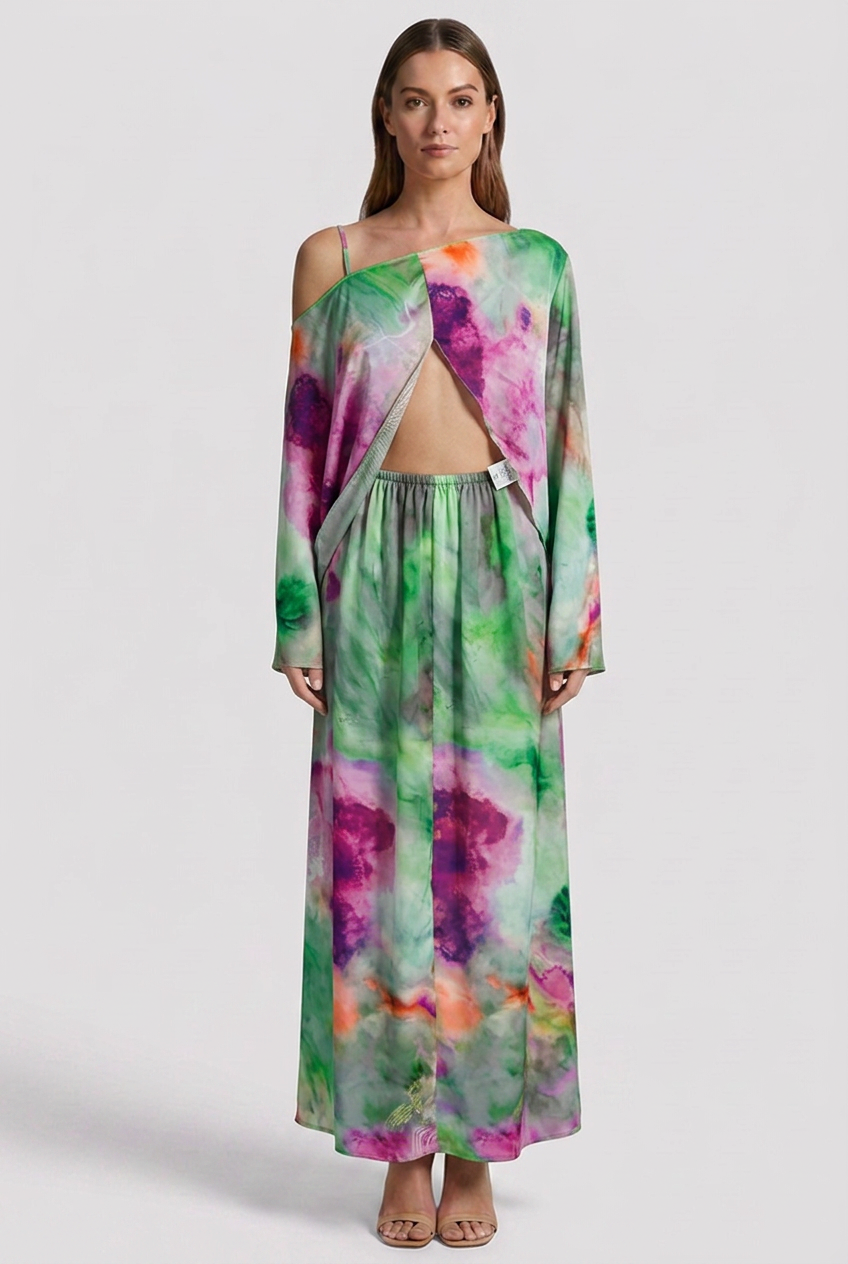Luna | Elegant Sleeveless Maxi Dress with Printed Scarf