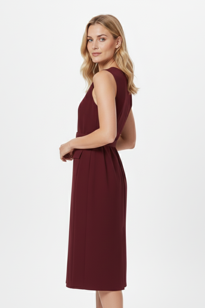 Lila | Sleeveless Midi Dress with Buttons and Belted Waist