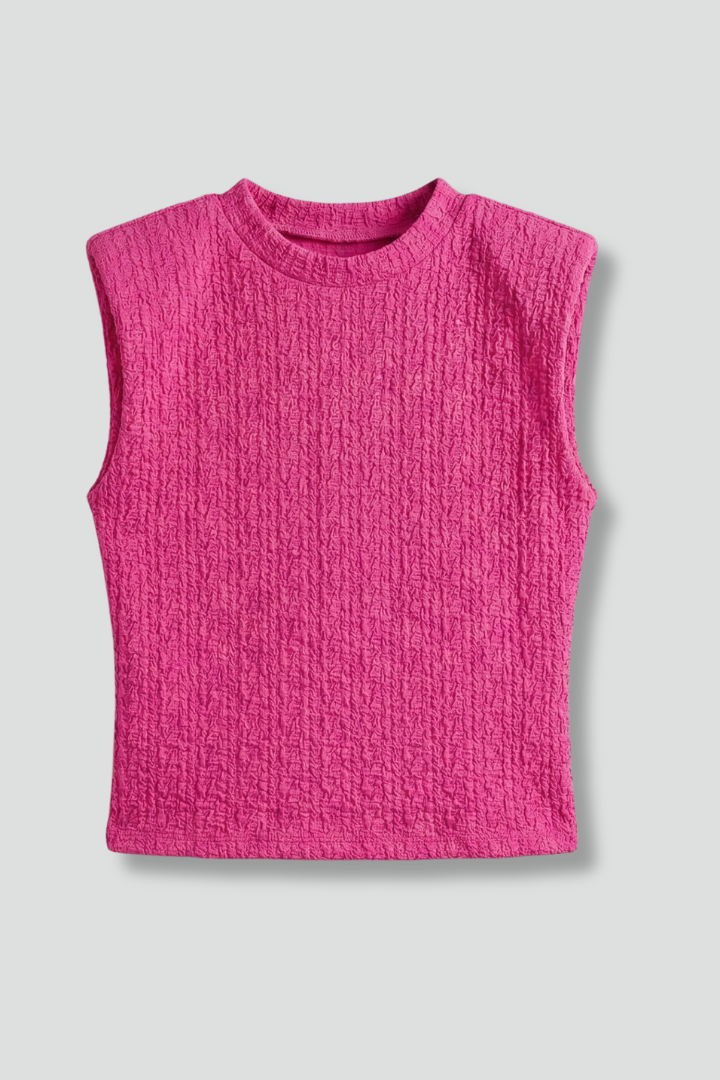 Lila | Textured Sleeveless Top with Round Neck