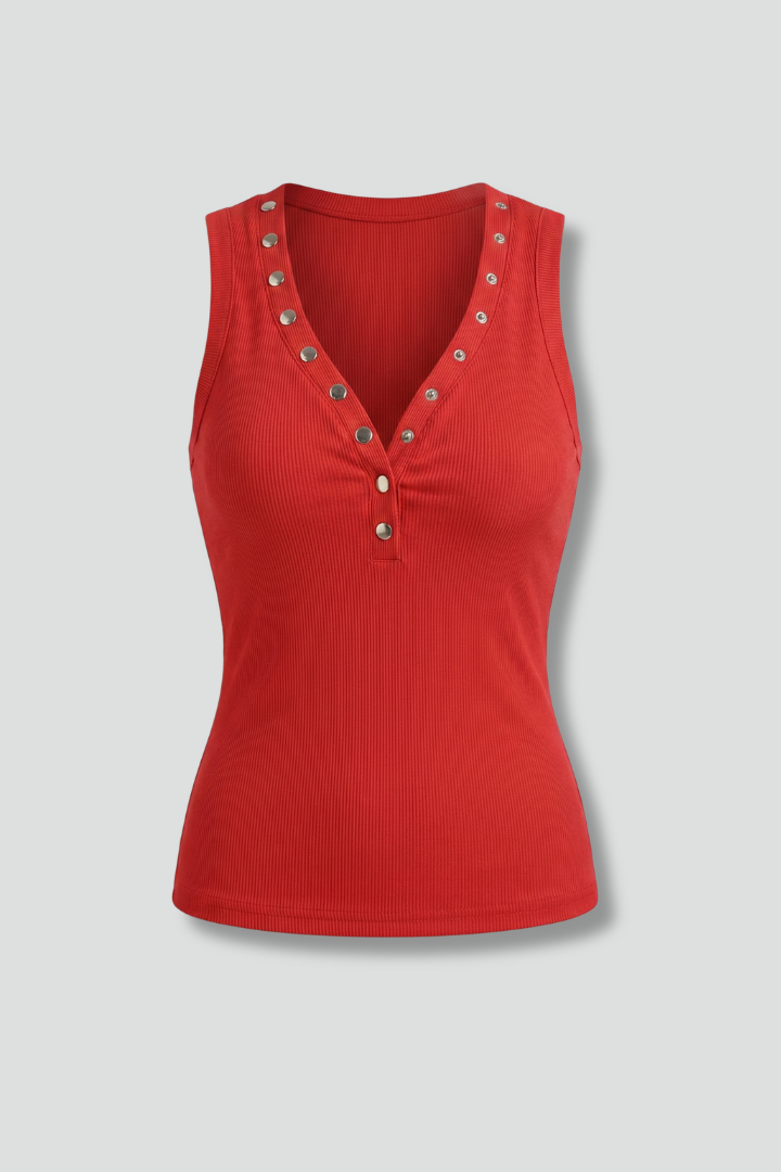 Lila | V-Neck Sleeveless Top with Press Stud Fastening