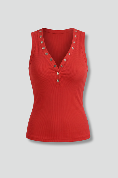 Lila | V-Neck Sleeveless Top with Press Stud Fastening