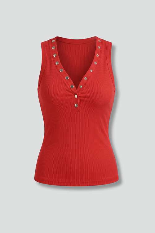 Lila | V-Neck Sleeveless Top with Press Stud Fastening