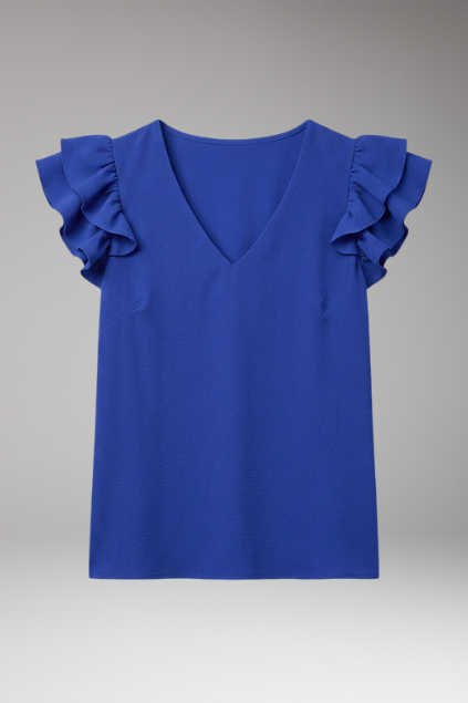 Lila | V-Neck Sleeveless Top with Ruffle Shoulders