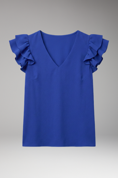 Lila | V-Neck Sleeveless Top with Ruffle Shoulders