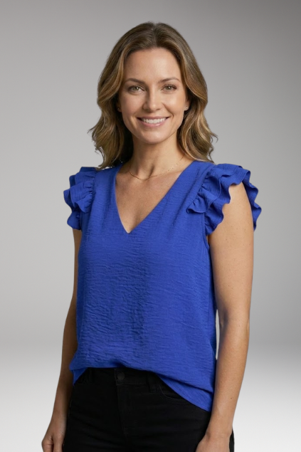 Lila | V-Neck Sleeveless Top with Ruffle Shoulders