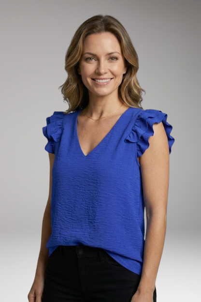 Lila | V-Neck Sleeveless Top with Ruffle Shoulders
