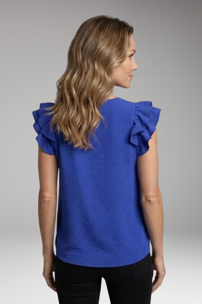Lila | V-Neck Sleeveless Top with Ruffle Shoulders