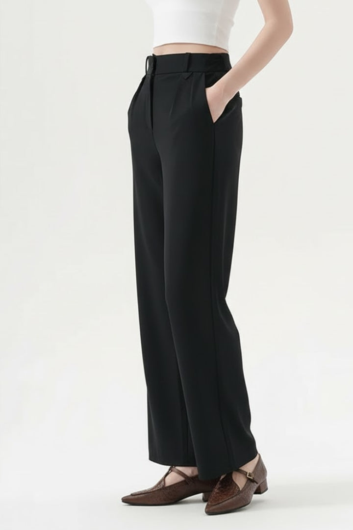 Cleo | Pleated Waist Straight-Leg Trousers with Pockets