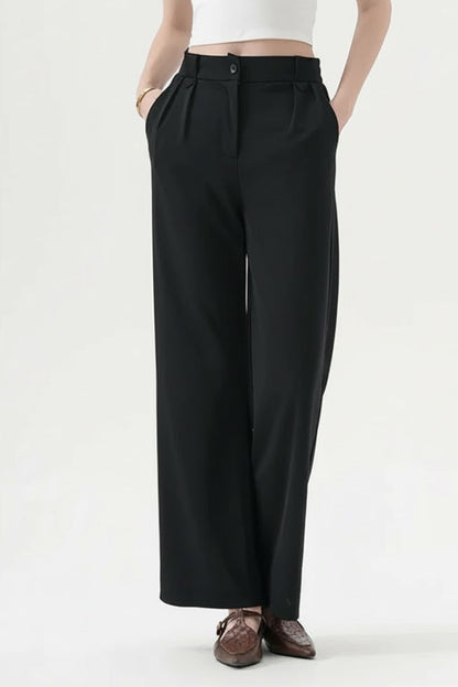 Cleo | Pleated Waist Straight-Leg Trousers with Pockets