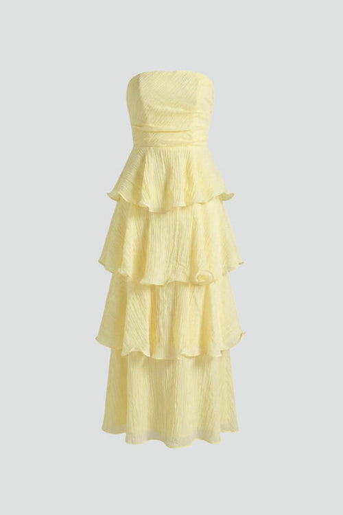 Vivienne | Strapless Layered Ruffle Maxi Dress