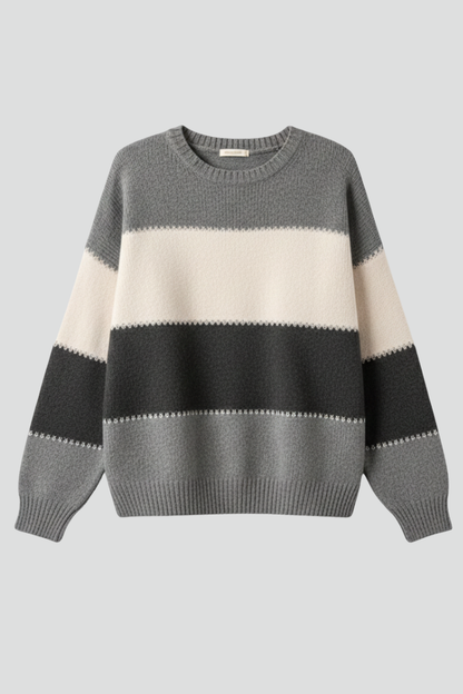 Isla | Striped Knit Sweater with Ribbed Trim