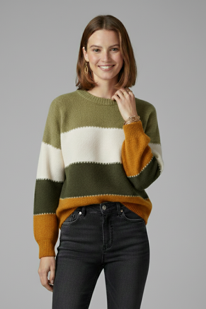 Isla | Striped Knit Sweater with Ribbed Trim