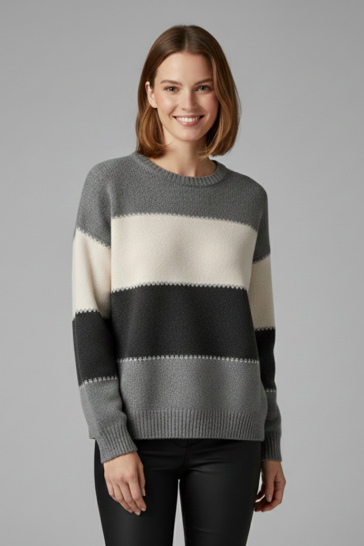 Isla | Striped Knit Sweater with Ribbed Trim