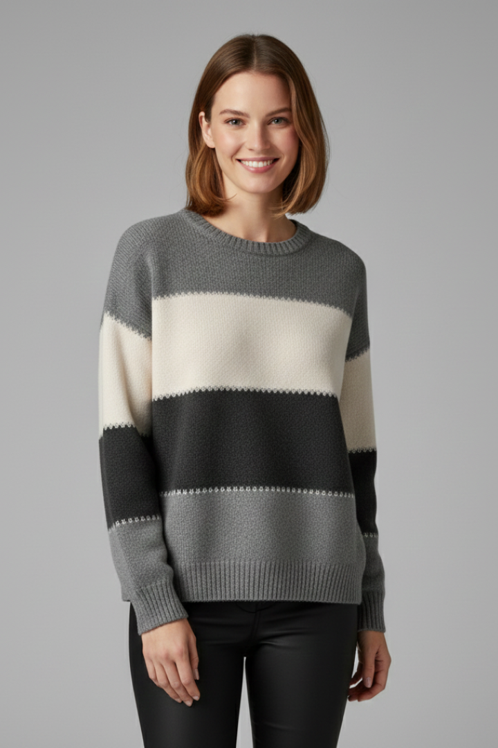 Isla | Striped Knit Sweater with Ribbed Trim