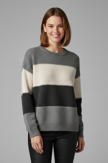 Isla | Striped Knit Sweater with Ribbed Trim
