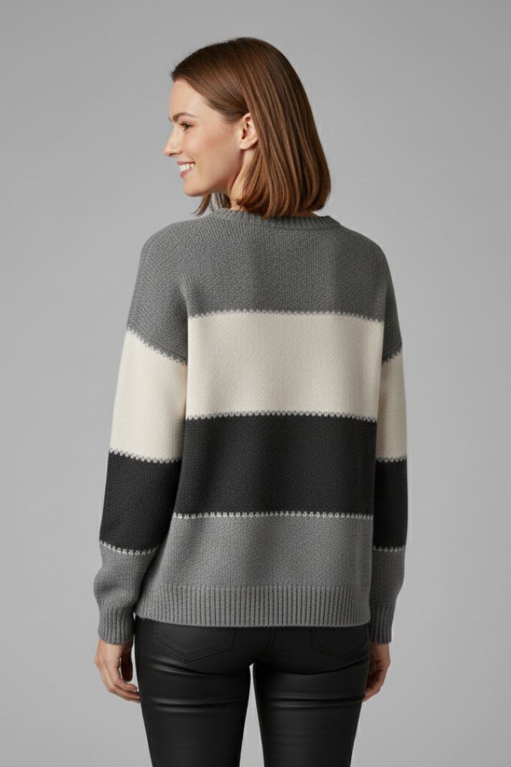 Isla | Striped Knit Sweater with Ribbed Trim