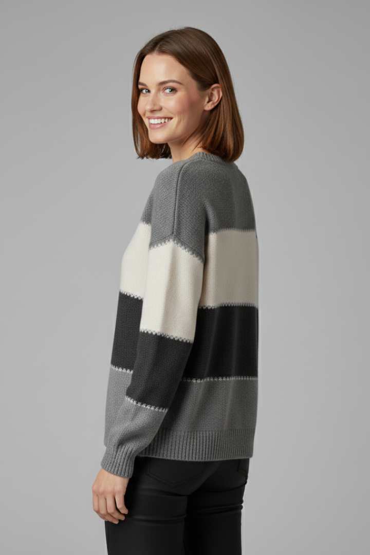 Isla | Striped Knit Sweater with Ribbed Trim