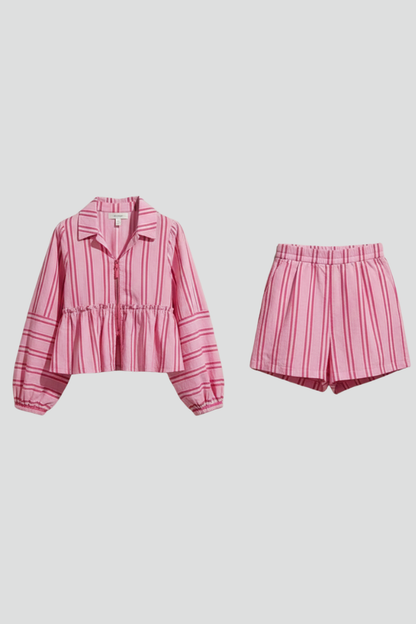 Lila | Striped Long-Sleeve Top & High-Waisted Shorts Set