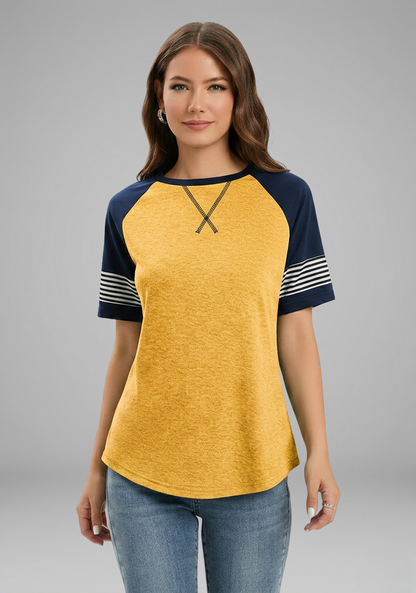 Lila | Striped Cuff Raglan Sleeve T-Shirt