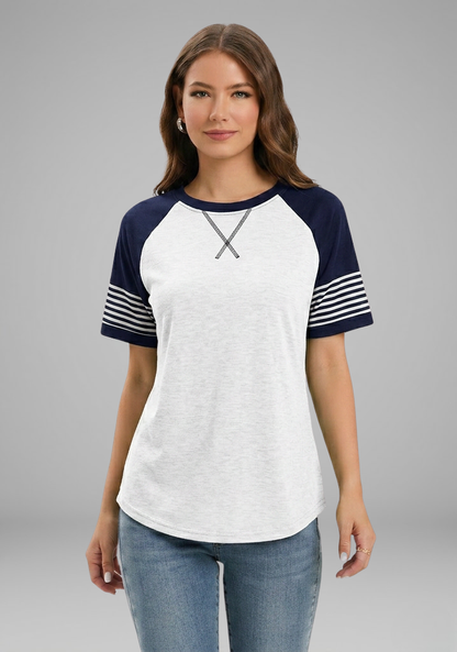 Lila | Striped Cuff Raglan Sleeve T-Shirt