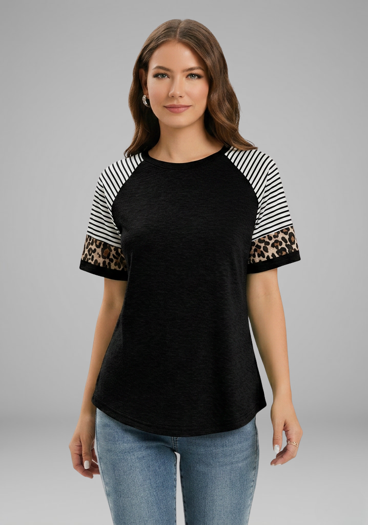 Lila | Striped Cuff Raglan Sleeve T-Shirt