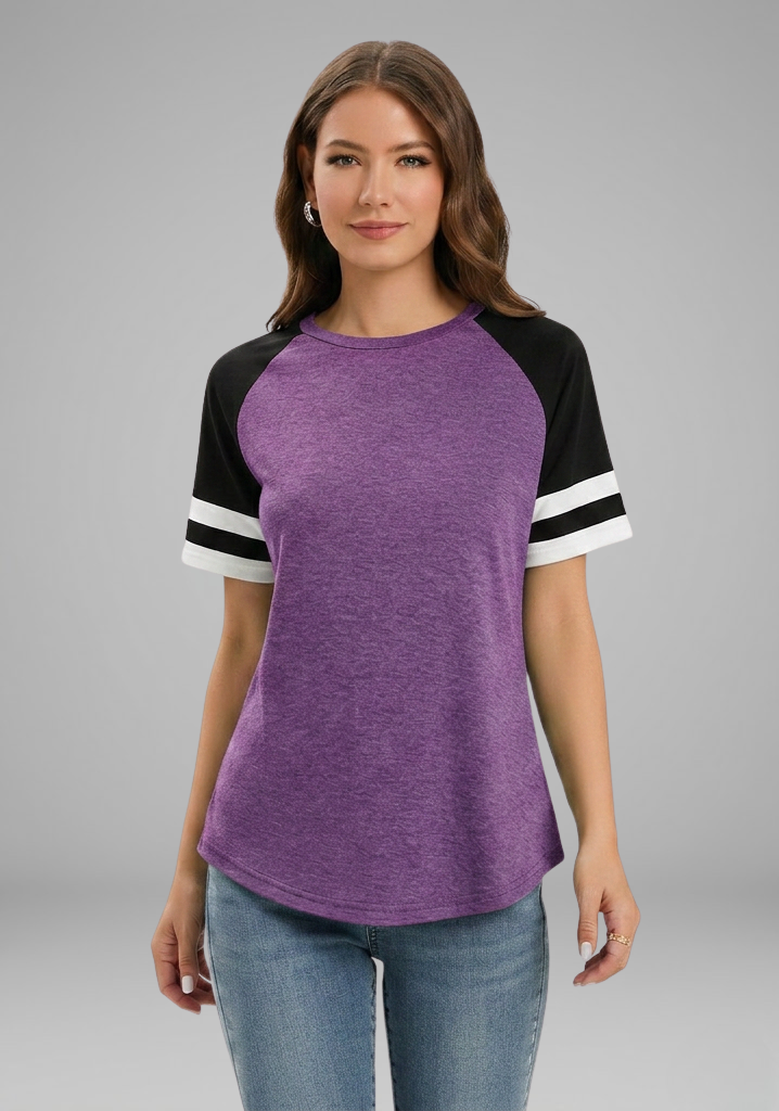 Lila | Striped Cuff Raglan Sleeve T-Shirt