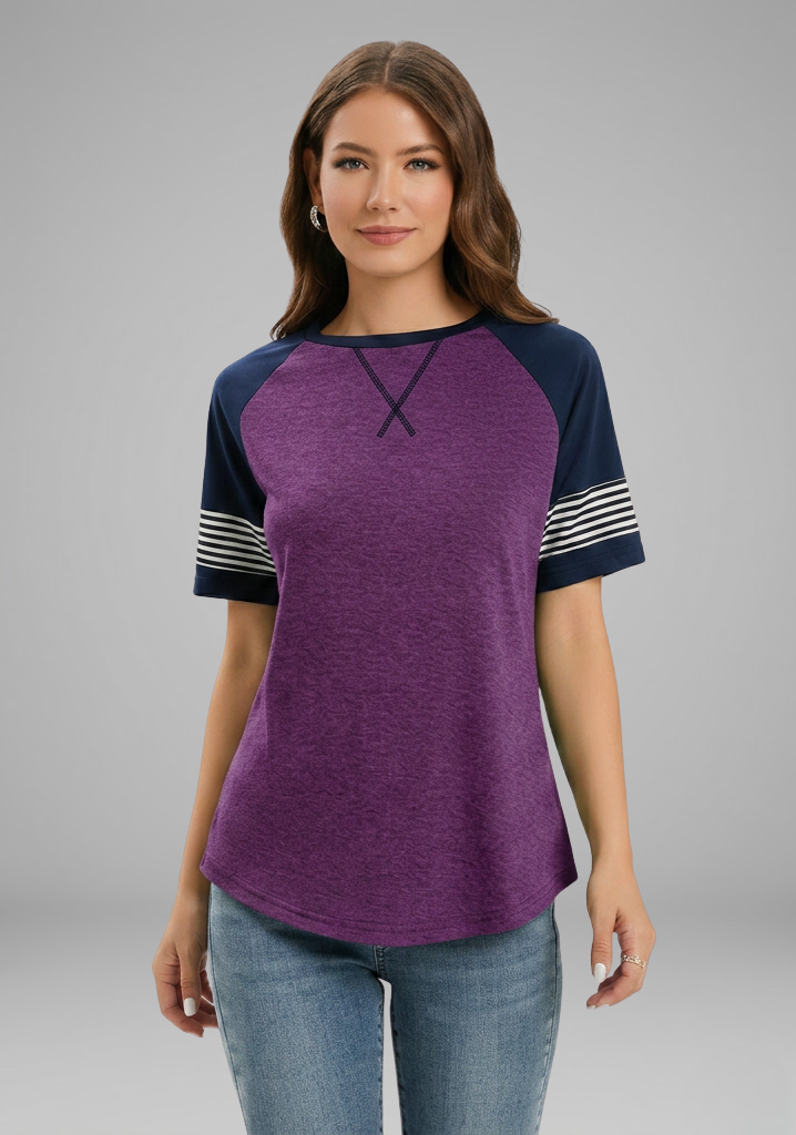 Lila | Striped Cuff Raglan Sleeve T-Shirt