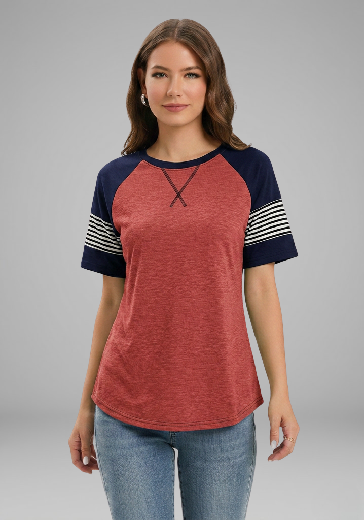 Lila | Striped Cuff Raglan Sleeve T-Shirt