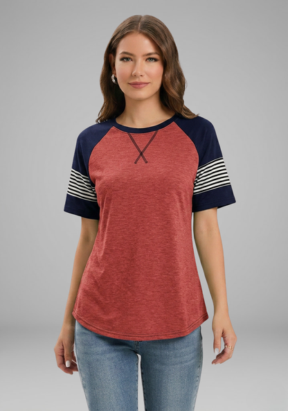 Lila | Striped Cuff Raglan Sleeve T-Shirt