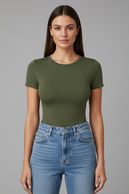 Lila | Chic Round Neck Short Sleeve T-Shirt