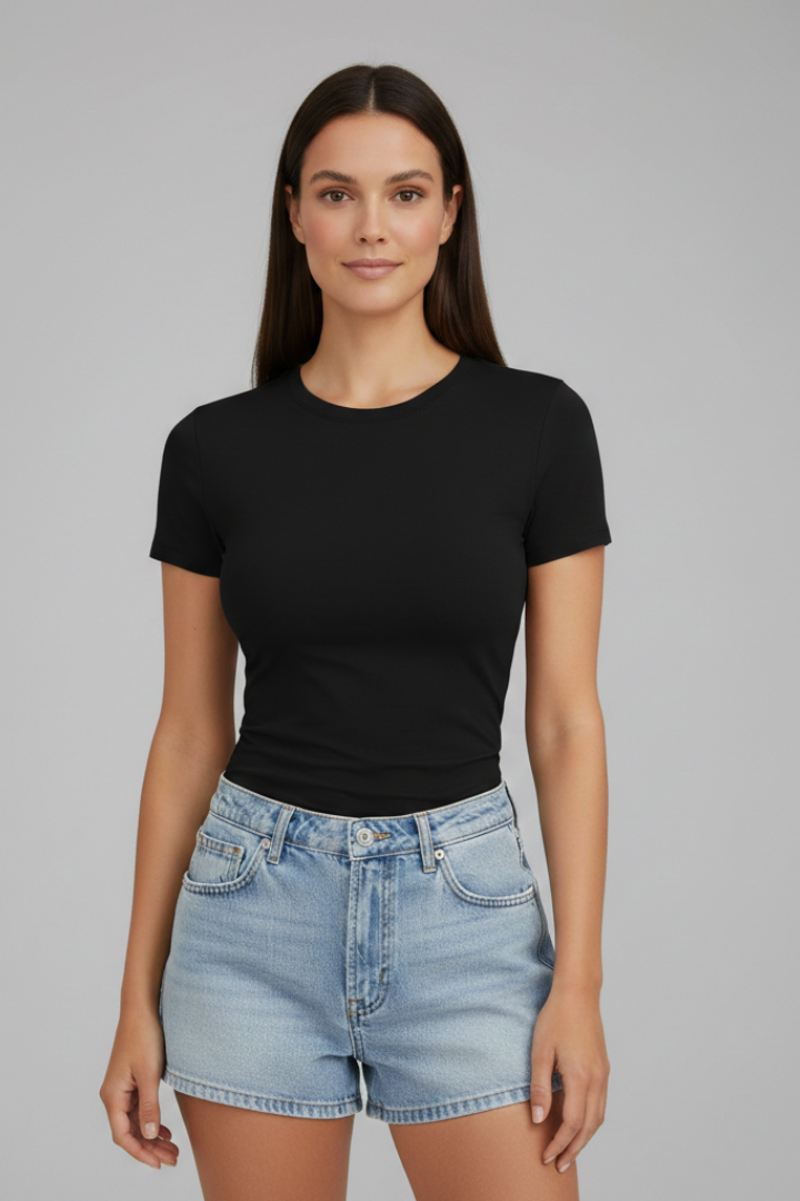 Lila | Chic Round Neck Short Sleeve T-Shirt