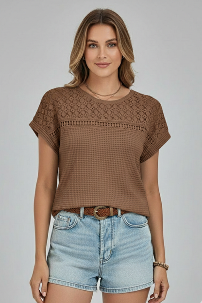 Lila | Openwork Round Neck T-Shirt