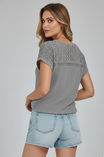 Lila | Openwork Round Neck T-Shirt