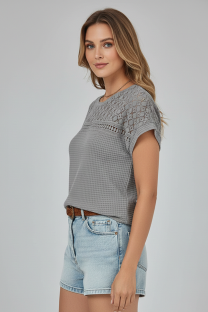 Lila | Openwork Round Neck T-Shirt