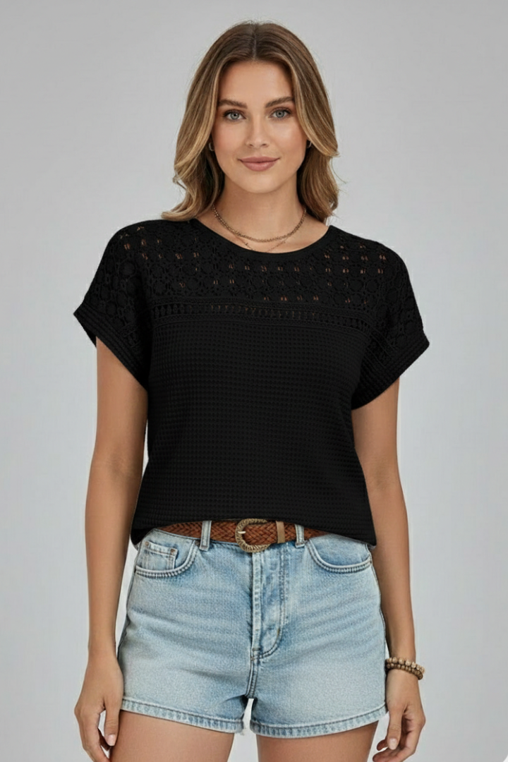 Lila | Openwork Round Neck T-Shirt