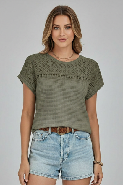 Lila | Openwork Round Neck T-Shirt