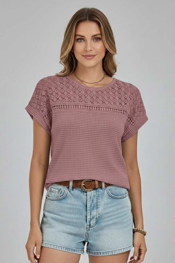 Lila | Openwork Round Neck T-Shirt