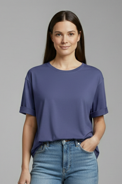 Lena | Chic Round Neck T-Shirt with Rolled Sleeves