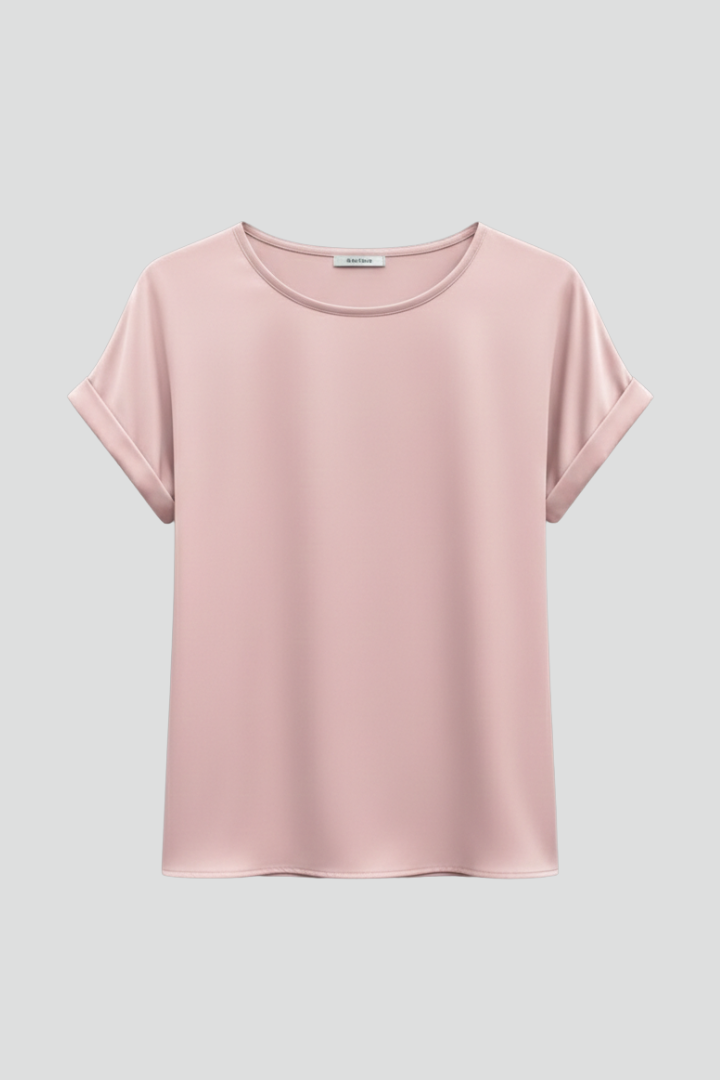 Lena | Chic Round Neck T-Shirt with Rolled Sleeves