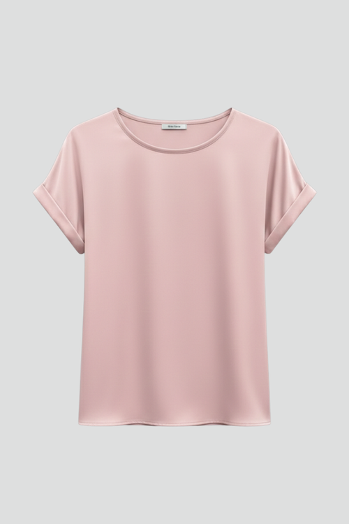 Lena | Chic Round Neck T-Shirt with Rolled Sleeves