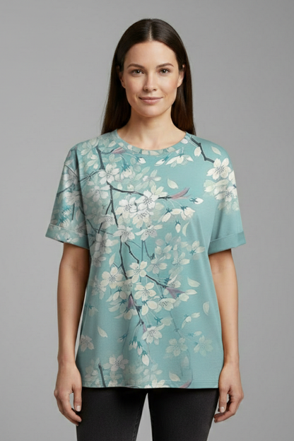 Lena | Chic Round Neck T-Shirt with Rolled Sleeves