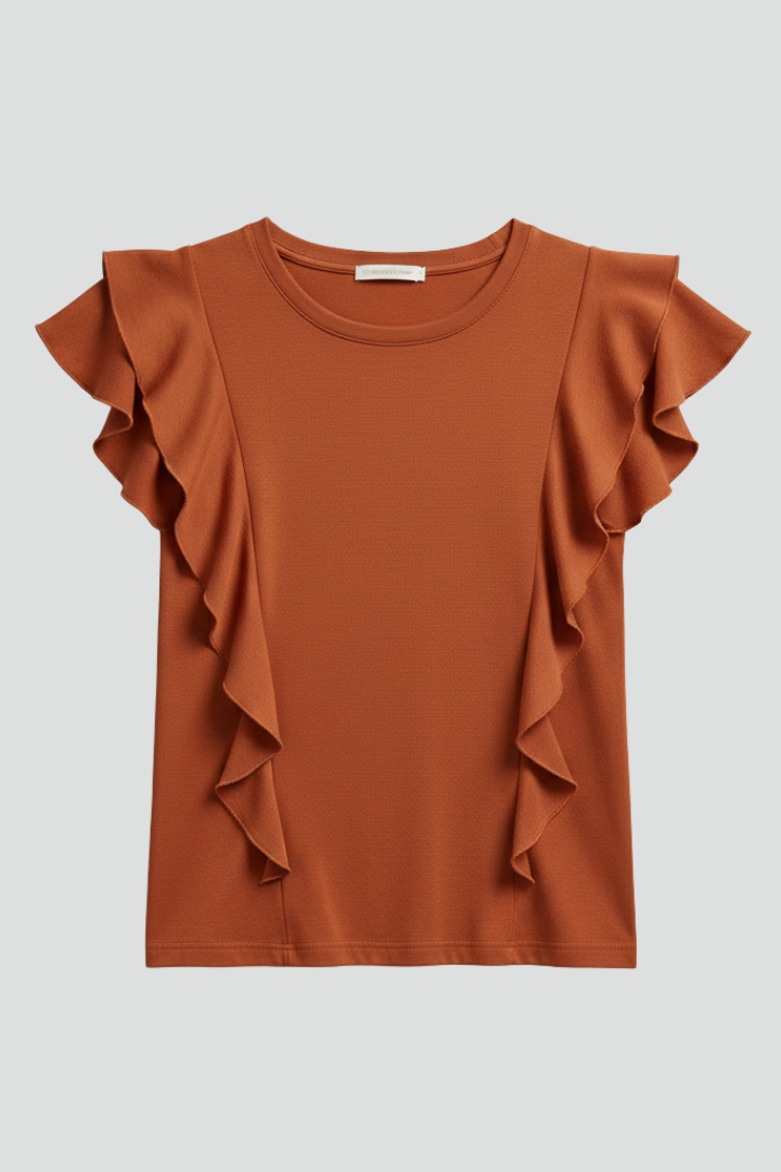 Lila | Ruffled Sleeve Round Neck T-Shirt